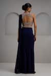 Shop_Maisolos_Navy Georgette, Net Embroidery, Beads, Hand Blouse With Pre-draped Saree _at_Aza_Fashions