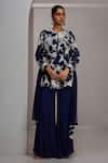 Buy_Maisolos_Navy Net, Georgette Embroidery Round Neck Floral Hand Jacket And Sharara Set _at_Aza_Fashions