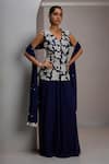 Buy_Maisolos_Navy Net, Georgette Embroidery, Mirrors V-neck Ivory Jacket And Sharara Set _at_Aza_Fashions