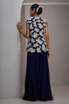 Shop_Maisolos_Navy Net, Georgette Embroidery, Mirrors V-neck Ivory Jacket And Sharara Set _at_Aza_Fashions