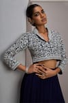 Buy_Maisolos_Navy Silk, Georgette Embroidery V-neck Cropped Jacket With Gathered Skirt _Online_at_Aza_Fashions