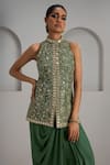 Buy_Maisolos_Green Silk, Crepe Mirrors, Embroidery High And Thread Jacket With Draped Skirt _Online_at_Aza_Fashions
