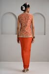 Shop_Maisolos_Orange Silk, Crepe Mirrors, Embroidery V-neck Hand Jacket With Draped Skirt _at_Aza_Fashions
