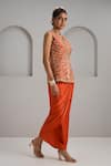 Buy_Maisolos_Orange Silk, Crepe Mirrors, Embroidery V-neck Hand Jacket With Draped Skirt _Online_at_Aza_Fashions