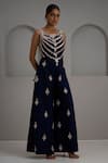 Buy_Maisolos_Navy Silk Mirrors, Embroidery Round Neck And Thread Hand Jumpsuit _at_Aza_Fashions