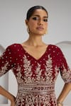 Maisolos_Maroon Georgette Embroidery, Mirrors, Sequins V-neck And Thread Hand Jumpsuit _Online_at_Aza_Fashions