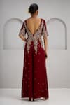 Shop_Maisolos_Maroon Georgette Embroidery, Mirrors, Sequins V-neck And Thread Hand Jumpsuit _at_Aza_Fashions