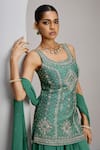 Shop_Maisolos_Green Silk, Georgette Embroidery, Sequins Scoop Hand Raw Kurta Sharara Set _Online_at_Aza_Fashions