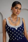 Buy_Maisolos_Navy Silk Stones, Embroidery Round Neck Hand Gown _Online_at_Aza_Fashions