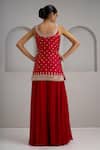 Shop_Maisolos_Red Silk, Georgette Embroidery, Zari Round Neck Hand Kurta Sharara Set _at_Aza_Fashions