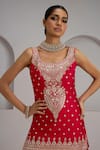 Buy_Maisolos_Red Silk, Georgette Embroidery, Zari Round Neck Hand Kurta Sharara Set _Online_at_Aza_Fashions