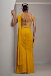 Shop_Maisolos_Mustard Georgette, Silk Embroidery, Sequins, Hand Blouse With Pre-draped Saree _at_Aza_Fashions
