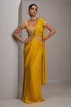 Buy_Maisolos_Mustard Georgette, Silk Embroidery, Sequins, Hand Blouse With Pre-draped Saree _at_Aza_Fashions