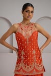 Buy_Maisolos_Orange Silk, Georgette Embroidery, Sequins, Zari Floral Hand Kurta Sharara Set _Online_at_Aza_Fashions
