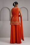 Shop_Maisolos_Orange Silk, Georgette Embroidery, Sequins, Zari Floral Hand Kurta Sharara Set _at_Aza_Fashions