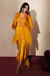 ISHA GUPTA TAYAL_Yellow Satin, Organza Embroidery, Zari, Cut Kanakpriya Top Draped Skirt Set _Online_at_Aza_Fashions