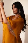 Buy_ISHA GUPTA TAYAL_Yellow Satin, Organza Embroidery, Zari, Cut Kanakpriya Top Draped Skirt Set _Online_at_Aza_Fashions