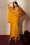 Shop_ISHA GUPTA TAYAL_Yellow Satin, Organza Embroidery, Zari, Cut Kanakpriya Top Draped Skirt Set _Online_at_Aza_Fashions