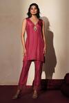 Buy_ISHA GUPTA TAYAL_Purple Silk Embroidery, Beads, Tassels V-neck, Open Ratnika Cape And Kurta Set _Online_at_Aza_Fashions