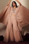 ISHA GUPTA TAYAL_Pink Silk Embroidery, Stones, Patchwork, Zari Open Rajlata Cape Sharara Set _Online_at_Aza_Fashions