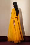 Shop_ISHA GUPTA TAYAL_Yellow Silk Collared, Bandeau Neck Roshni Embroidered Cape Pant Set _at_Aza_Fashions