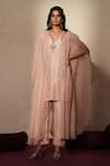 Buy_ISHA GUPTA TAYAL_Pink Silk Beads, Stones, Embroidery V-neck Gulabratna Cape Kurta Set _at_Aza_Fashions