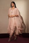 ISHA GUPTA TAYAL_Pink Silk Beads, Stones, Embroidery V-neck Gulabratna Cape Kurta Set _Online_at_Aza_Fashions