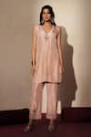 Buy_ISHA GUPTA TAYAL_Pink Silk Beads, Stones, Embroidery V-neck Gulabratna Cape Kurta Set _Online_at_Aza_Fashions