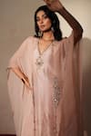Shop_ISHA GUPTA TAYAL_Pink Silk Beads, Stones, Embroidery V-neck Gulabratna Cape Kurta Set _Online_at_Aza_Fashions