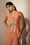 Shop_ISHA GUPTA TAYAL_Peach Silk Embroidery, Stones, Morchakra Emroidered Waistcoat And Sharara Set _Online_at_Aza_Fashions