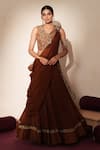Buy_ISHA GUPTA TAYAL_Brown Silk Embroidery, Patchwork, Cut Work, Zari, Taarika Waistcoat Lehenga Set _at_Aza_Fashions