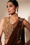 Buy_ISHA GUPTA TAYAL_Brown Silk Embroidery, Patchwork, Cut Work, Zari, Taarika Waistcoat Lehenga Set 