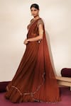 ISHA GUPTA TAYAL_Brown Silk, Organza Gemstones, Beads Round Mehfil Embroidered Anarkali Skirt Set _Online_at_Aza_Fashions