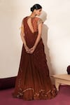 Shop_ISHA GUPTA TAYAL_Brown Silk, Organza Gemstones, Beads Round Mehfil Embroidered Anarkali Skirt Set _at_Aza_Fashions