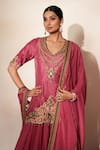 ISHA GUPTA TAYAL_Pink Silk Embroidery, Mirrors, Metallic Thread Sindoori Kurta Sharara Set _Online_at_Aza_Fashions