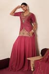Shop_ISHA GUPTA TAYAL_Pink Silk Embroidery, Mirrors, Metallic Thread Sindoori Kurta Sharara Set _Online_at_Aza_Fashions