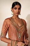 Shop_ISHA GUPTA TAYAL_Peach Silk Embroidery, Stones, Cut Work, Tassels Mrinalika Kurta Sharara Set _Online_at_Aza_Fashions