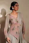 ISHA GUPTA TAYAL_Gray Georgette Embroidery, Gota Patti, Chamak Draped Jacket And Sharara Set _Online_at_Aza_Fashions