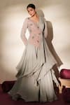 Buy_ISHA GUPTA TAYAL_Gray Georgette Embroidery, Gota Patti, Chamak Draped Jacket And Sharara Set _Online_at_Aza_Fashions