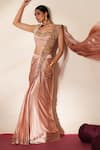 ISHA GUPTA TAYAL_Pink Chiffon, Satin Embroidery, Cut Ratanjali Pre-draped Saree With Blouse _Online_at_Aza_Fashions