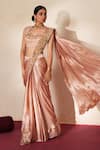 Buy_ISHA GUPTA TAYAL_Pink Chiffon, Satin Embroidery, Cut Ratanjali Pre-draped Saree With Blouse _at_Aza_Fashions