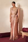 Buy_ISHA GUPTA TAYAL_Pink Chiffon, Satin Embroidery, Cut Ratanjali Pre-draped Saree With Blouse _Online_at_Aza_Fashions