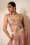 Shop_ISHA GUPTA TAYAL_Pink Chiffon, Satin Embroidery, Cut Ratanjali Pre-draped Saree With Blouse _Online_at_Aza_Fashions
