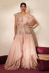 Buy_ISHA GUPTA TAYAL_Pink Silk, Organza Embroidery, Gemstones, Gota Bindiya Jacket And Sharara Set _at_Aza_Fashions