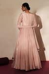 Shop_ISHA GUPTA TAYAL_Pink Tissue, Organza Embroidery, Beads, Stones Chandrika Anarkali With Dupatta _at_Aza_Fashions