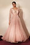 ISHA GUPTA TAYAL_Pink Tissue, Organza Embroidery, Beads, Stones Chandrika Anarkali With Dupatta _Online_at_Aza_Fashions