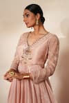 Buy_ISHA GUPTA TAYAL_Pink Tissue, Organza Embroidery, Beads, Stones Chandrika Anarkali With Dupatta _Online_at_Aza_Fashions