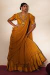 Buy_ISHA GUPTA TAYAL_Yellow Silk, Organza Embroidery, Stones, Beads Round Prabha Anarkali Skirt Set _at_Aza_Fashions