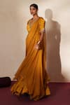 ISHA GUPTA TAYAL_Yellow Silk, Organza Embroidery, Stones, Beads Round Prabha Anarkali Skirt Set _Online_at_Aza_Fashions