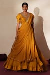 Buy_ISHA GUPTA TAYAL_Yellow Silk, Organza Embroidery, Stones, Beads Round Prabha Anarkali Skirt Set _Online_at_Aza_Fashions